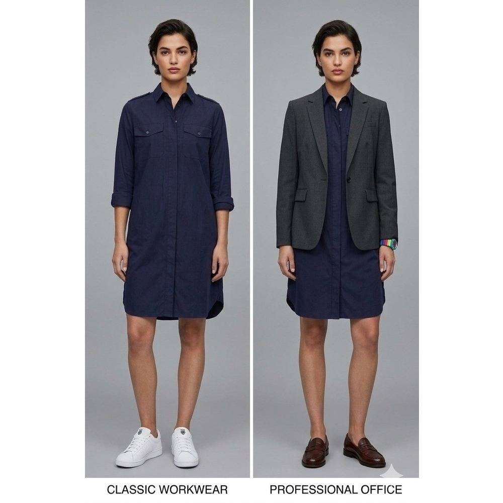 Gap NWT Silk Blend Utility Shirt Dress 2 Navy Blue Office Preppy Staple Classic